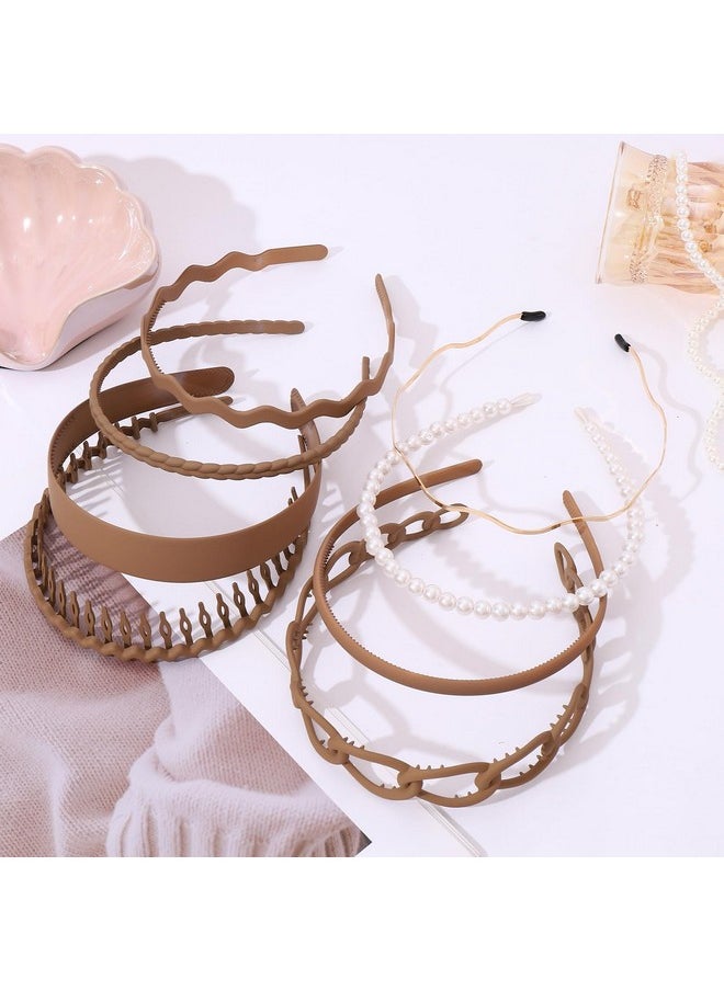 LifeDawn - LifeDawn Pearl and Gold Headbands with Teeth for Women and Girls - 8Pcs Non-Slip Wide Metal Hair Hoops and Headbands - Image 1