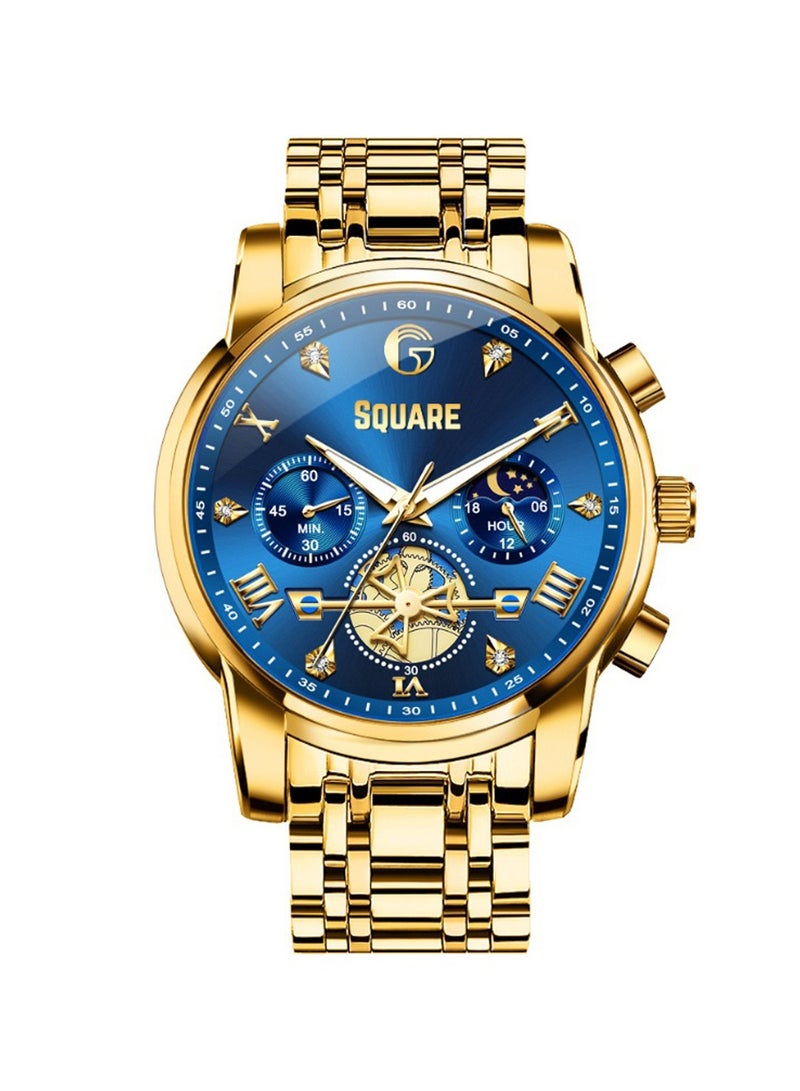 Gsquare ساعة يد رجالية أنالوج كوارتز ذهبية من الفولاذ المقاوم للصدأ - موديل 2856 - Image 1