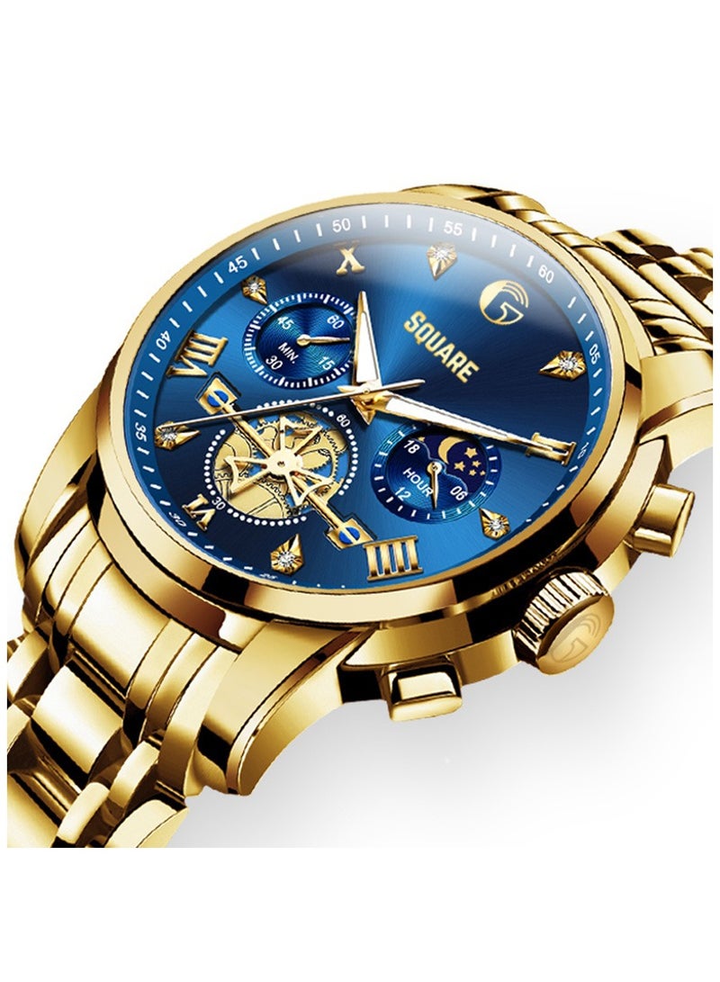 Gsquare ساعة يد رجالية أنالوج كوارتز ذهبية من الفولاذ المقاوم للصدأ - موديل 2856 - Image 2