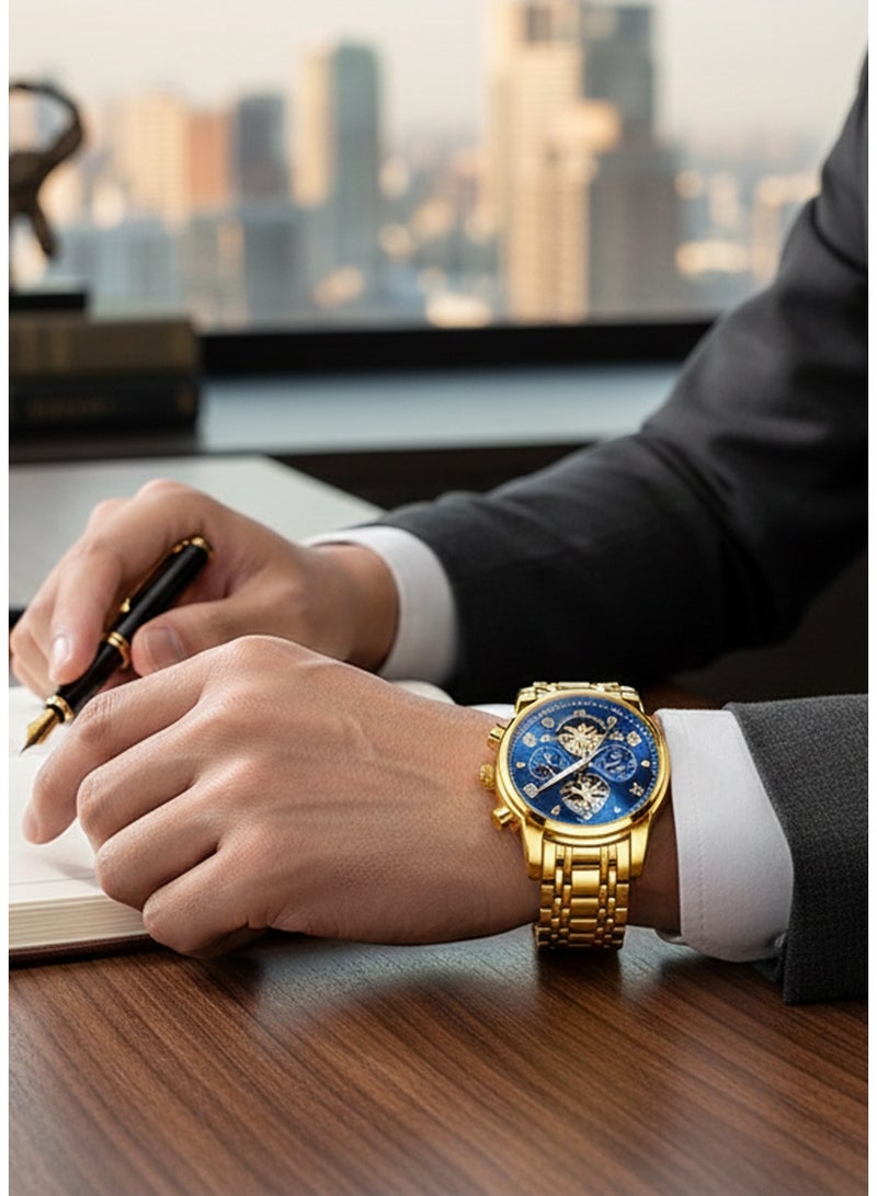 Gsquare ساعة يد رجالية أنالوج كوارتز ذهبية من الفولاذ المقاوم للصدأ - موديل 2856 - Image 3