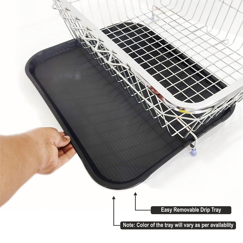KEEPWELL Stainless Steel Dish Drainer Rack with Tray Cutlery HolderUtensil Drying Stand for KitchenPlate RackBartan BasketSink Counter Top Dish Drainer Rack 22L x 17W x 9H inches Old - Image 4