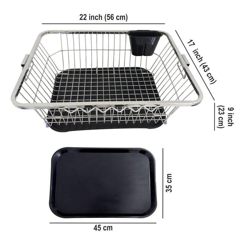 KEEPWELL Stainless Steel Dish Drainer Rack with Tray Cutlery HolderUtensil Drying Stand for KitchenPlate RackBartan BasketSink Counter Top Dish Drainer Rack 22L x 17W x 9H inches Old - Image 2