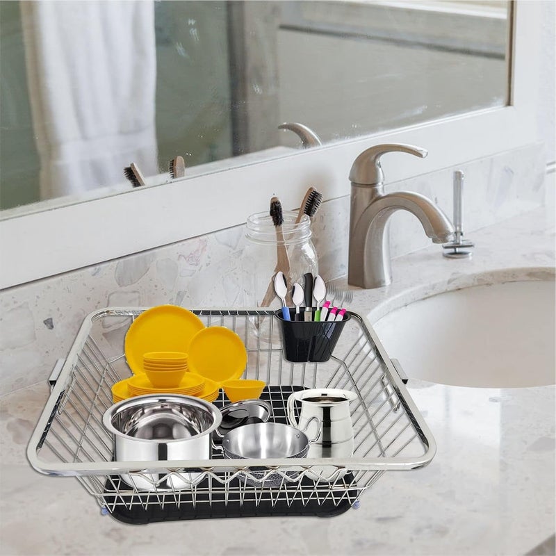 KEEPWELL Stainless Steel Dish Drainer Rack with Tray Cutlery HolderUtensil Drying Stand for KitchenPlate RackBartan BasketSink Counter Top Dish Drainer Rack 22L x 17W x 9H inches Old - Image 5