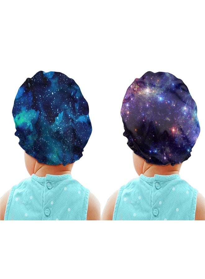 Babrukda 2 Pack Galaxy Space Print Kids Satin Bonnet, Child Sleep Cap Sleeping Beanie Hat with Adjustable Elastic Band for Hair Care, Curly Natural Long Hair Cap Boys Girls Toddler Baby Teens Headwear - Image 1