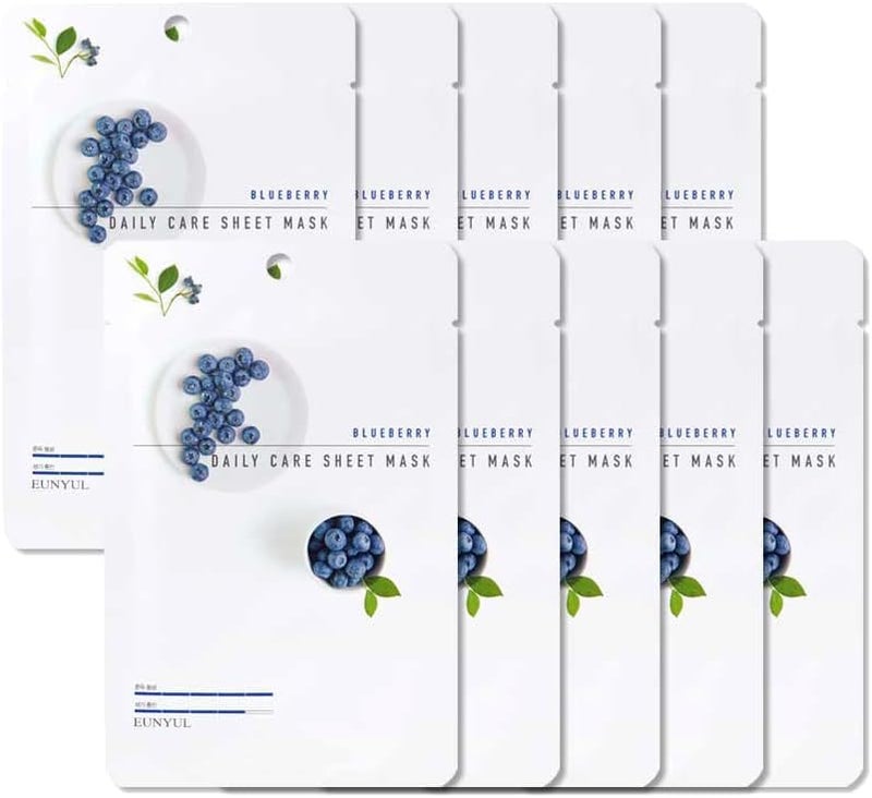 Pack of 10 EUNYUL Daily Care Facial Sheet Mask Pack Blueberry x 10ea Korean Skincare Hydrating Nourishing Natural Ingredients for All Skin Types