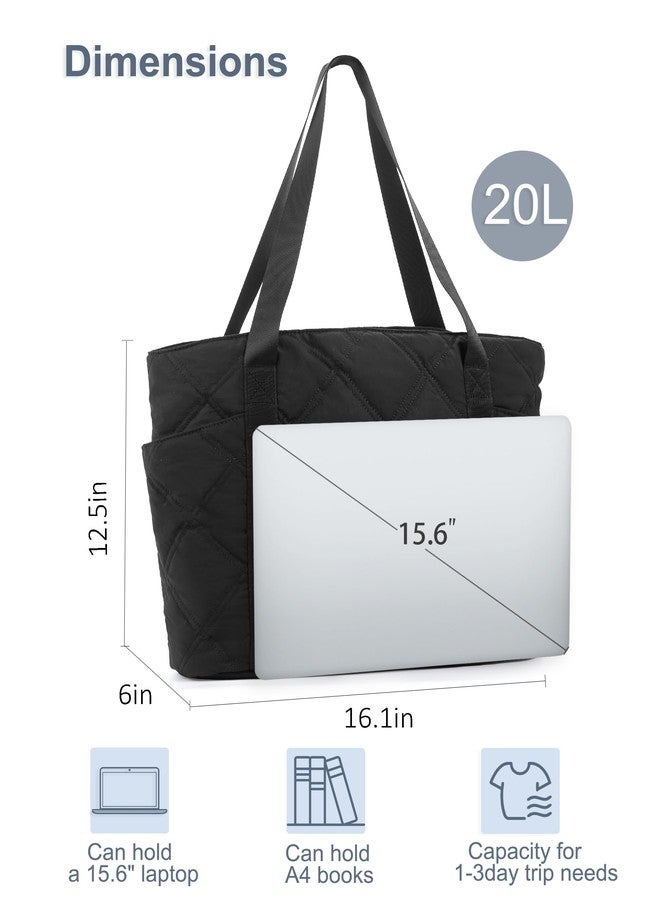 SUPACOOL Tote Bag for Women, Lightweight Puffy Tote Bags with Zipper, Large Quilted Shoulder Bag for Shopping, Work, College (Black) - Image 3