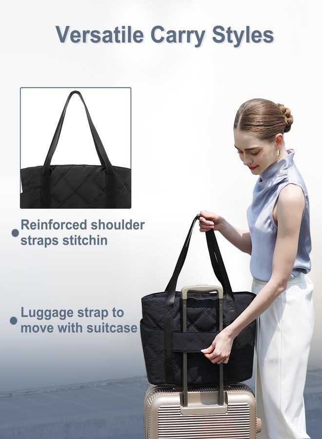 SUPACOOL Tote Bag for Women, Lightweight Puffy Tote Bags with Zipper, Large Quilted Shoulder Bag for Shopping, Work, College (Black) - Image 4