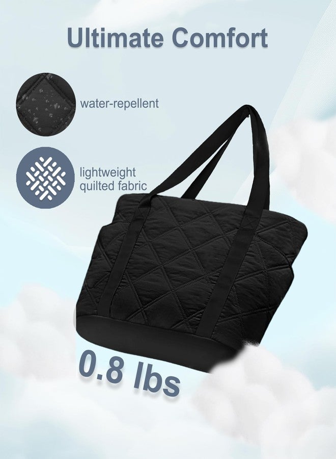 SUPACOOL Tote Bag for Women, Lightweight Puffy Tote Bags with Zipper, Large Quilted Shoulder Bag for Shopping, Work, College (Black) - Image 5