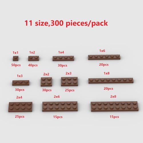 YUJHITP 300 Piece Brown Building Plate Bulk Assortment Pack Brown Small Base Plate Accessories for Building with 12 Size Compatible with Lego Parts and PiecesColor Brown - Image 5