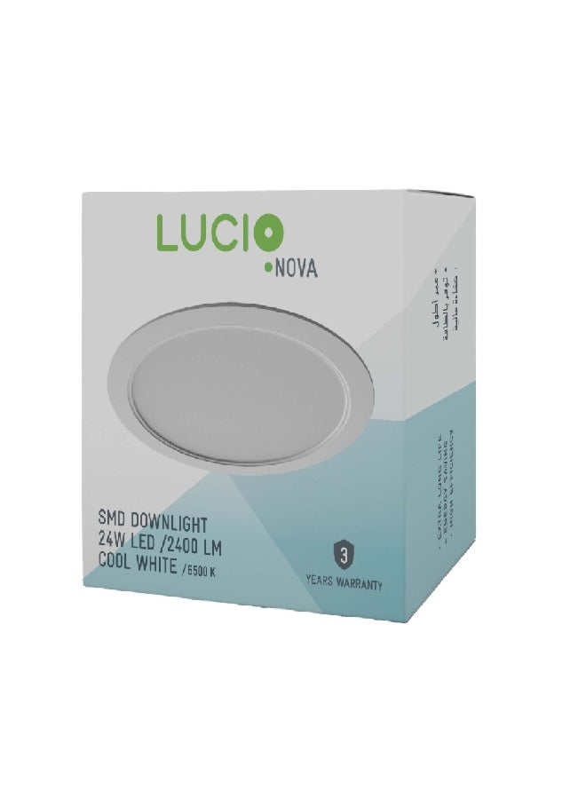 Lucio 24W 2400-Lumens 6500K LED SMD Downlight Cool White 2.26 x 3.6 x 22.6 cm DR46d-24W-6500K 