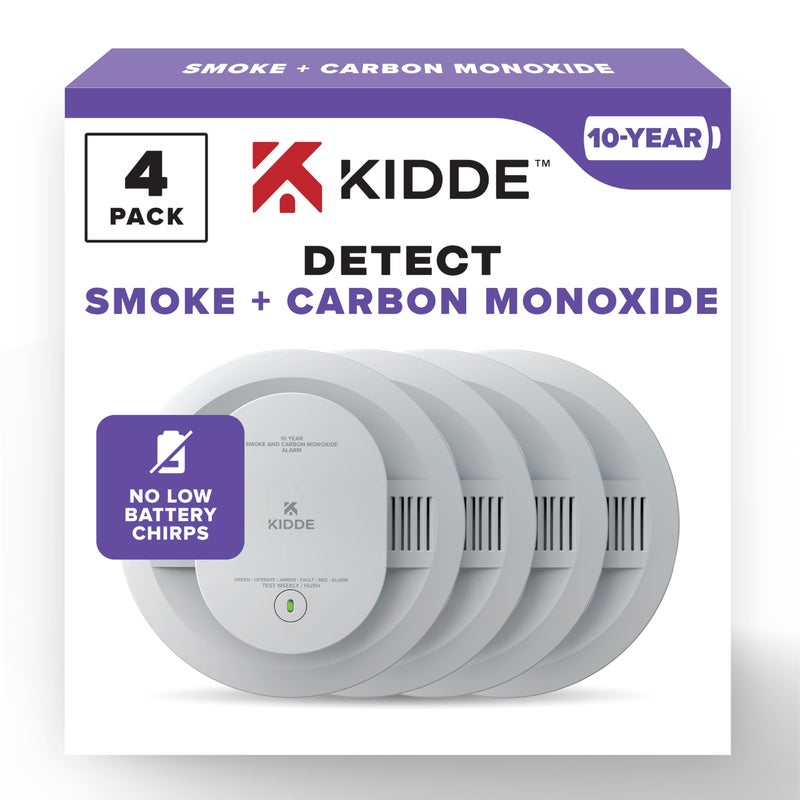 Kidde Smoke Carbon Monoxide Detector 10Year Battery Powered LED Warning Light Indicators 4 Pack - Image 2
