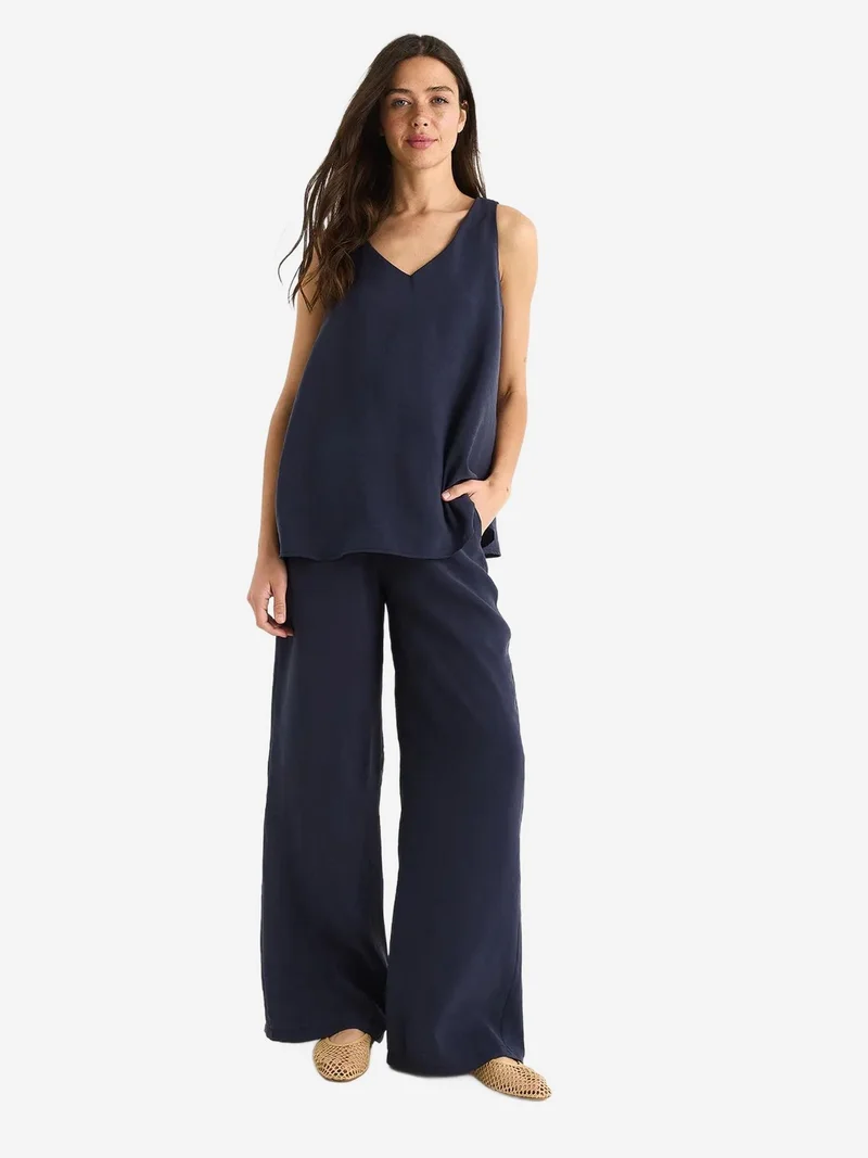 Bianco Lucci LUCCI V-Neck Cotton Blouse-Pants Two-Piece Set
