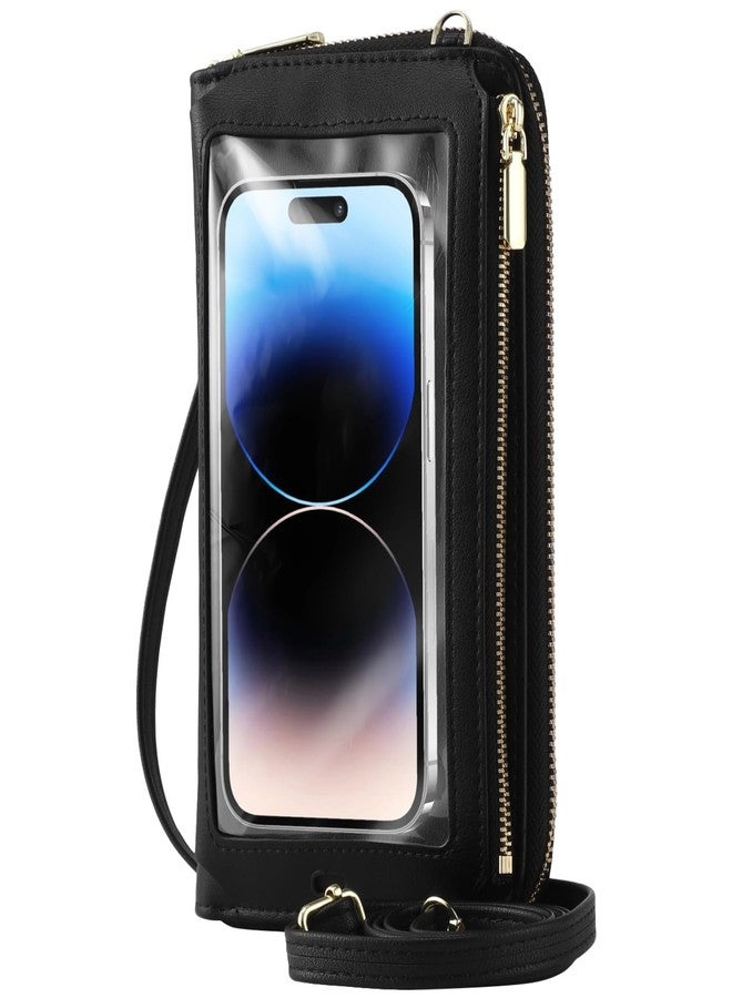 DORMIYA Touch Screen Cell Phone Purse, RFID Blocking Crossbody Phone Purse with USB Charging Port, Detachable Straps, 8 Card Slots, Small Travel Wallet for Women, Black - Image 1