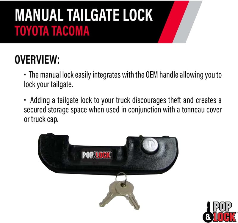 Pop & Lock Manual Tailgate Lock for Toyota Tacoma (1995-2004) - Black, PL5100 - Image 4