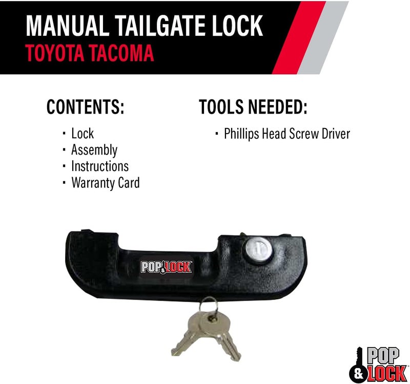 Pop & Lock Manual Tailgate Lock for Toyota Tacoma (1995-2004) - Black, PL5100 - Image 5