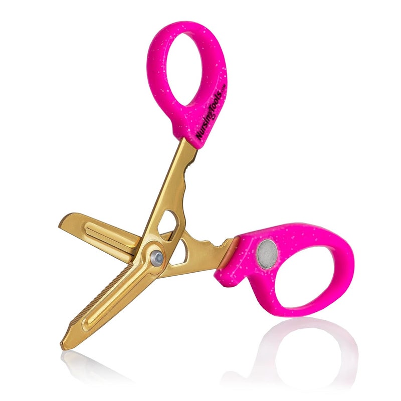 Nursingtools Hummingbird 4-in-1 Medical Scissors - Compact Pocket Size Trauma Shears for Nurses, Students, Practitioners & Medical Professionals (Glittered Pink) - Image 1