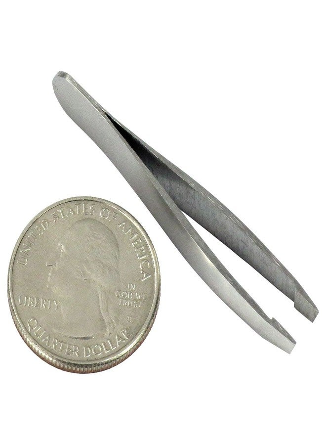 HTS 172M0 2" Brushed Stainless Mini Slanted Travel Eyebrow Tweezers - Image 2