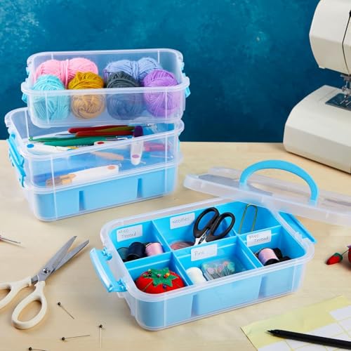 KRYLAR-3-Tiers Stack Carry Storage Box with Divided Tray, Transparent Stackable Storage Bin with Handle Lid Latching Storage Container for School & Office Supplies,jewellery and Multipurpose. - Image 4