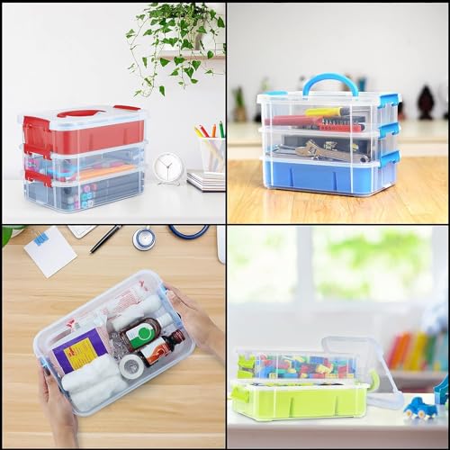 KRYLAR-3-Tiers Stack Carry Storage Box with Divided Tray, Transparent Stackable Storage Bin with Handle Lid Latching Storage Container for School & Office Supplies,jewellery and Multipurpose. - Image 3