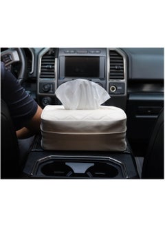 KASTWAVE Leather Car Tissue Holder, Car Backseat Extra Large Tissue Organization with Adjustable Strap and Zipper, PU Leather Backseat Tissue Case for Car/Truck (Beige)  - Image 2