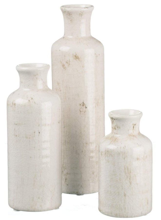 Sullivans - White Ceramic Vase Set Farmhouse Decor Home Decorative Vase Vases For Your Kitchen Bedroom Office Living Room Bathroom  Shelf Centerpiece Table Decorations CM2333 - Image 1