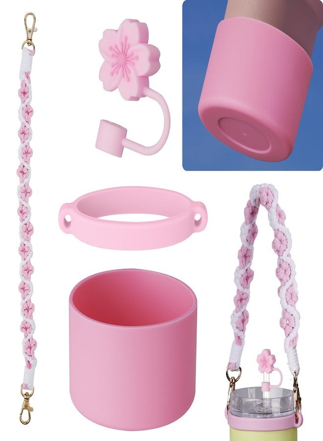 NiHome Accessory Kit for 14oz Stanley Tumbler, Includes Handwoven Handle Strap, Silicone Ring, Silicone Straw Cap and Silicone Boot for Everyday Use, Stylish Design with Enhanced Security (Pink) - Image 1