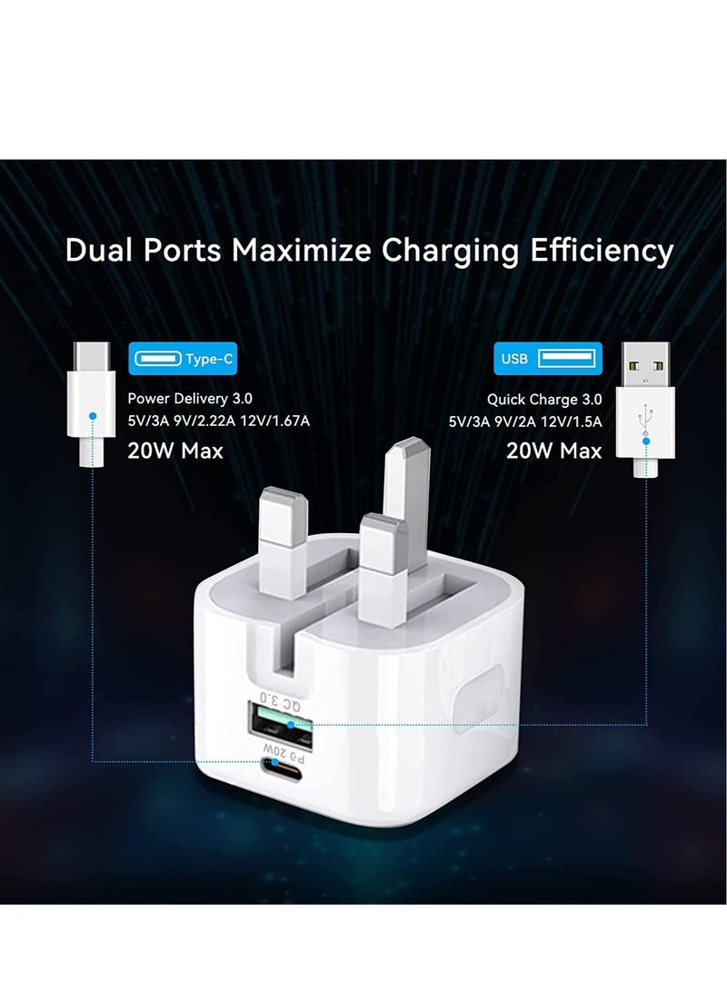 20W Dual-Port USB-C Charger Block – GaN Fast Charging Station with USB-C and USB Ports, QC PD3.0 Power Adapter for iPad Pro, iPhone, and Samsung Galaxy - Image 5
