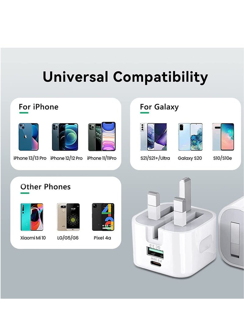 20W Dual-Port USB-C Charger Block – GaN Fast Charging Station with USB-C and USB Ports, QC PD3.0 Power Adapter for iPad Pro, iPhone, and Samsung Galaxy - Image 2