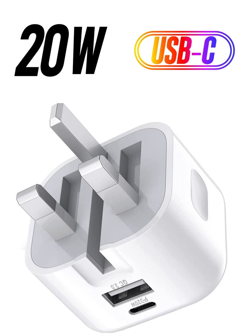 20W Dual-Port USB-C Charger Block – GaN Fast Charging Station with USB-C and USB Ports, QC PD3.0 Power Adapter for iPad Pro, iPhone, and Samsung Galaxy - Image 1