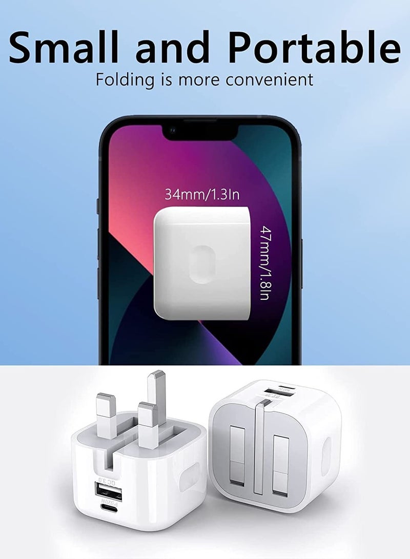 20W Dual-Port USB-C Charger Block – GaN Fast Charging Station with USB-C and USB Ports, QC PD3.0 Power Adapter for iPad Pro, iPhone, and Samsung Galaxy - Image 4