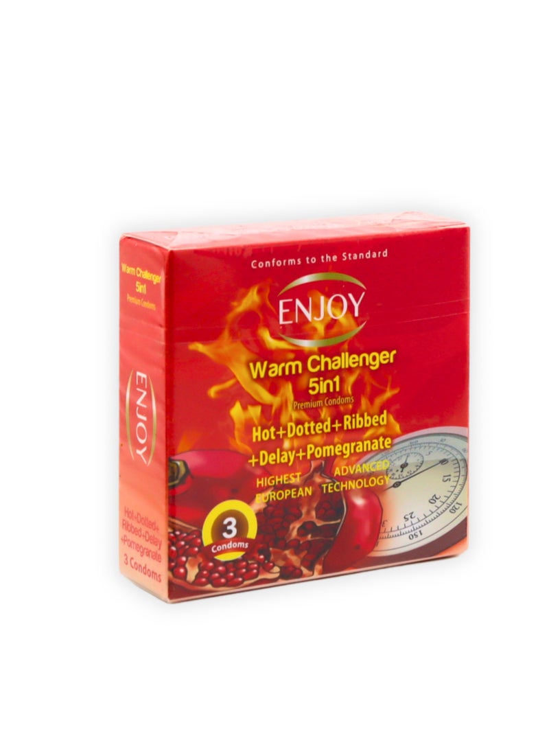 Enjoy Warm Challenger Pomegranate Premium Condoms 3Pcs - Image 3