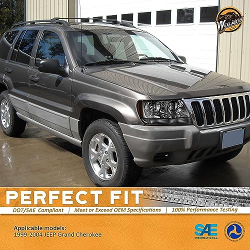WEELMOTO headlight assembly For 1999-2004 Jeep Grand Cherokee with upgraded smoke lens, glare-resistant UV-resistant anti-fogging headlights assembly replacement for 99 00 01 02 03 04 Grand Cherokee - Image 2