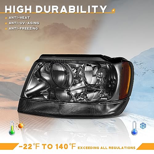 WEELMOTO headlight assembly For 1999-2004 Jeep Grand Cherokee with upgraded smoke lens, glare-resistant UV-resistant anti-fogging headlights assembly replacement for 99 00 01 02 03 04 Grand Cherokee - Image 5