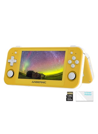 RG505 Retro Game Handheld Game Console with 128GB TF-card Built-in 3000+ Games, 4.95-inch OLED Touch Screen with Android 12 System, Unisoc Tiger T618 and Compatible with Google Play Store (Yellow) - pzsku/Z8394457290AFAA4C5B47Z/45/_/1715726081/3f12dec8-e8dc-48da-8415-6a033bd6e4ee