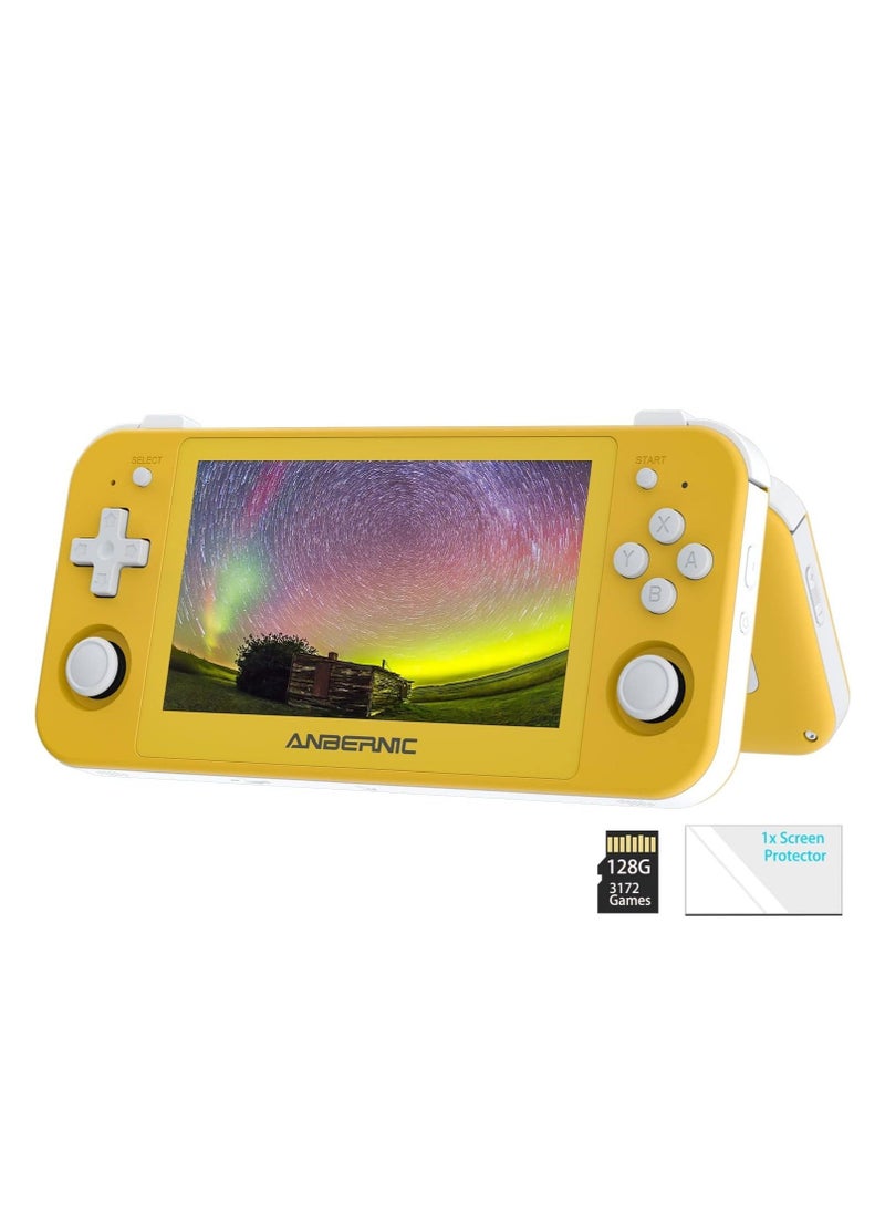 RG505 Retro Game Handheld Game Console with 128GB TF-card Built-in 3000+ Games, 4.95-inch OLED Touch Screen with Android 12 System, Unisoc Tiger T618 and Compatible with Google Play Store (Yellow)