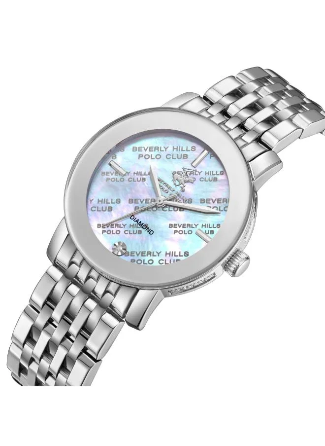 بيفرلي هيلز بولو كلوب BEVERLY HILLS POLO CLUB BP3670C.320 Women's Analog Display Watch & Metal Strap Silver