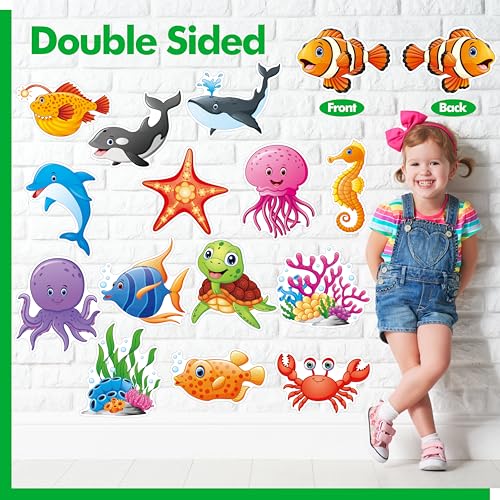 Gethelud 50 PCS Marine Animal Cutouts, Double-Sided Printing Ocean Creature Accents Cut-Outs, Fish & Coral Bulletin Board Classroom Decoration, Under The Sea Themed Party Supplies for Kids Students - Image 3
