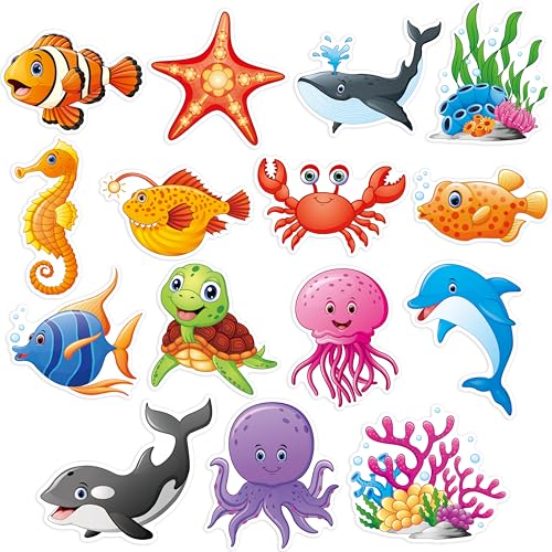 Gethelud 50 PCS Marine Animal Cutouts, Double-Sided Printing Ocean Creature Accents Cut-Outs, Fish & Coral Bulletin Board Classroom Decoration, Under The Sea Themed Party Supplies for Kids Students - Image 1