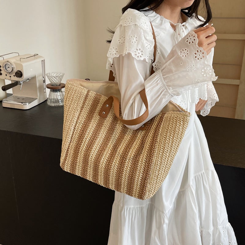 Large Capacity Straw Woven Bag Women'S 204 Fashionable Woven Shoulder Tote Bag All-Match Portable Beach Bag - Image 4