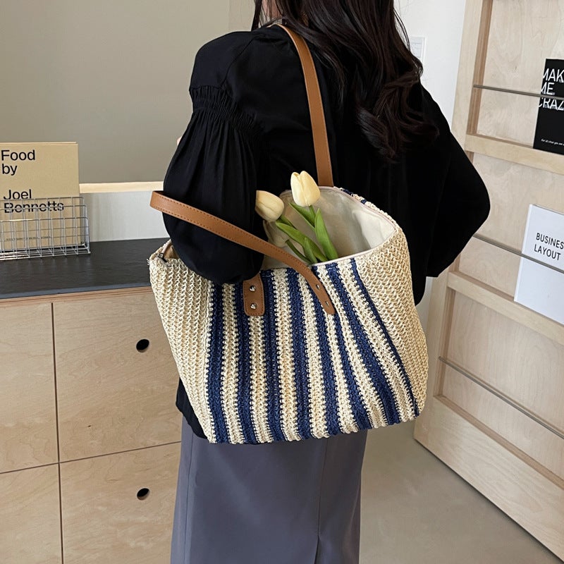Large Capacity Straw Woven Bag Women'S 204 Fashionable Woven Shoulder Tote Bag All-Match Portable Beach Bag - Image 3