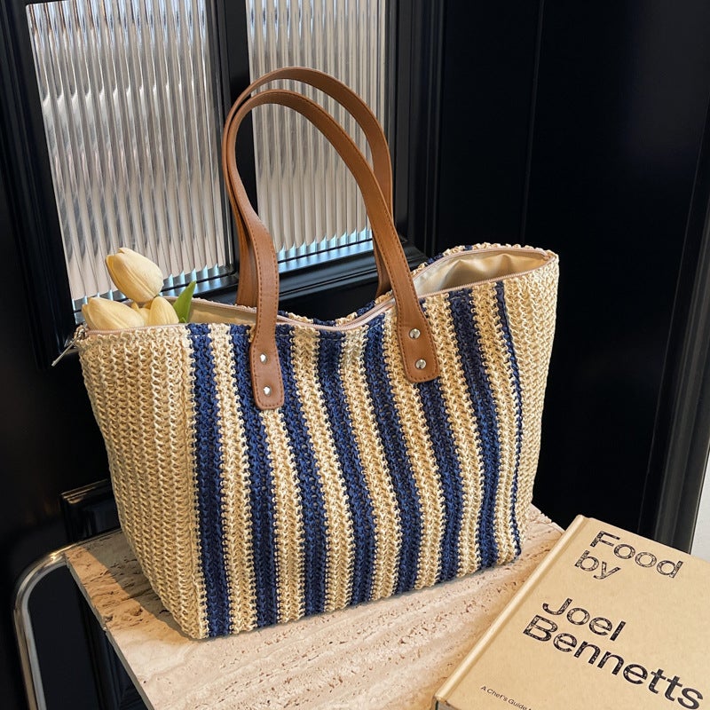 Large Capacity Straw Woven Bag Women'S 204 Fashionable Woven Shoulder Tote Bag All-Match Portable Beach Bag - Image 2
