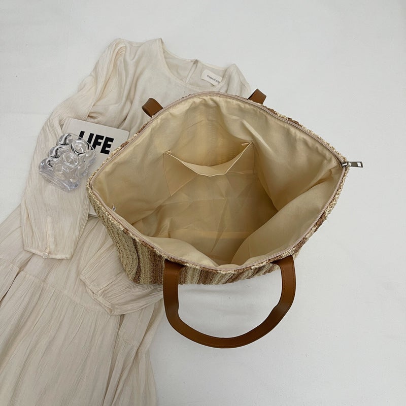 Large Capacity Straw Woven Bag Women'S 204 Fashionable Woven Shoulder Tote Bag All-Match Portable Beach Bag - Image 5