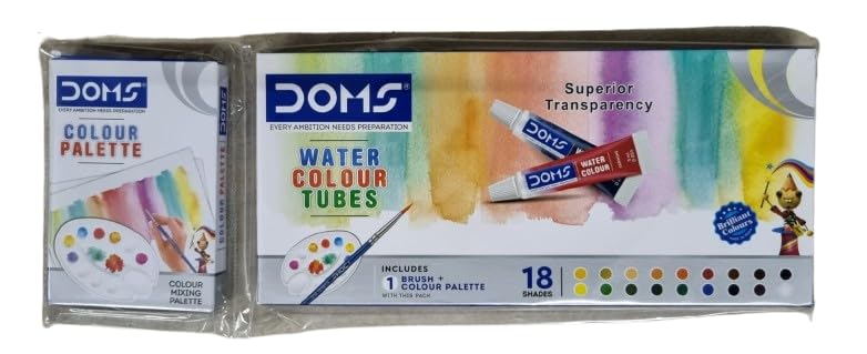 Doms Water Colour Tubes 18 Shades| Includes 1 Brush + 1 Colour Palette| Superior Transparency| Brilliant Colours | Multicolor - Image 1