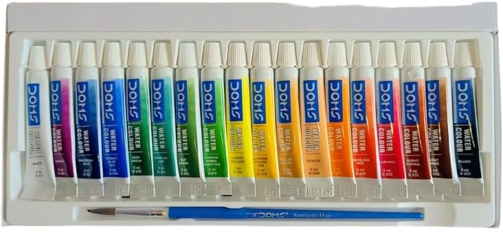 Doms Water Colour Tubes 18 Shades| Includes 1 Brush + 1 Colour Palette| Superior Transparency| Brilliant Colours | Multicolor - Image 3