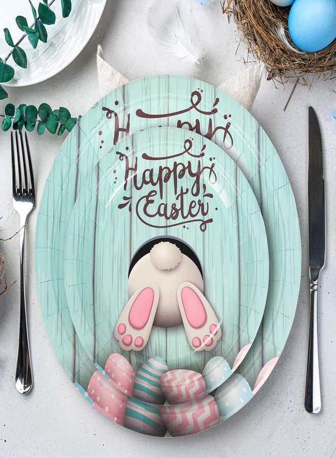 Whaline 100Pcs Easter Tableware Set Happy Easter Bunny Egg Disposable Dinnerware Set 50Pcs Paper Plates 25Pcs Napkin 25Pcs Cups for Holiday Party Supplies Table Decorations - Image 5