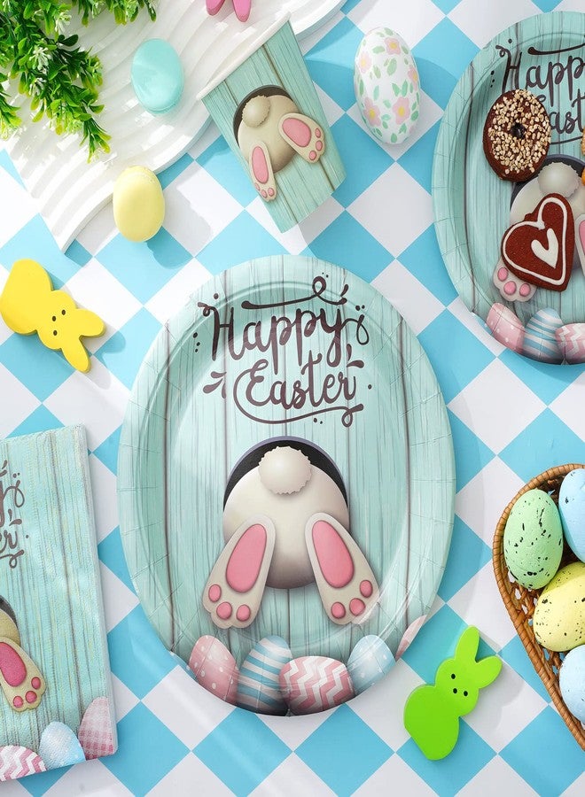 Whaline 100Pcs Easter Tableware Set Happy Easter Bunny Egg Disposable Dinnerware Set 50Pcs Paper Plates 25Pcs Napkin 25Pcs Cups for Holiday Party Supplies Table Decorations - Image 3