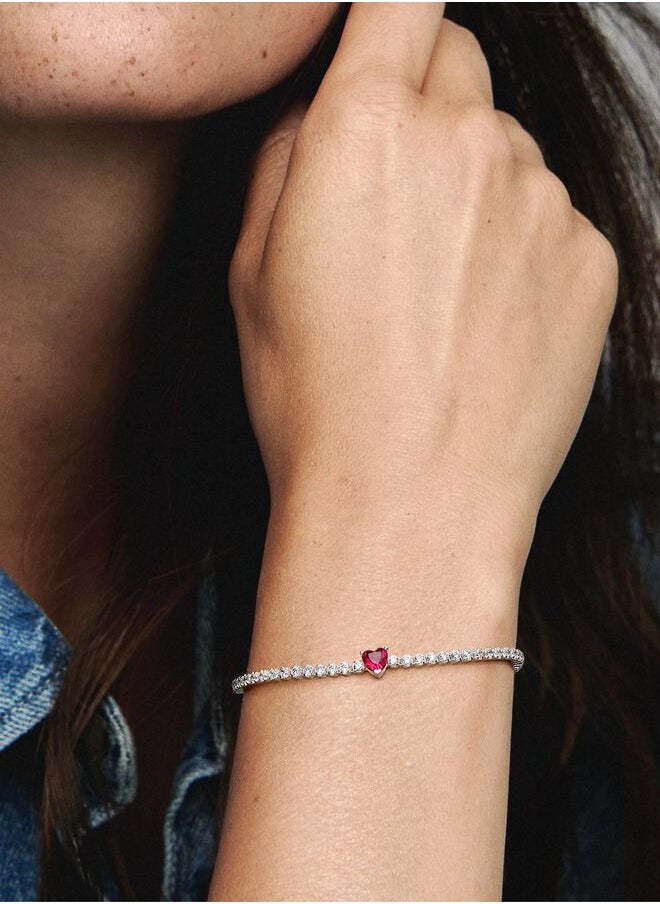 PANDORA Pandora Timeless Red Sparkling Heart Tennis Bracelet for Women 590041C02  - Image 3