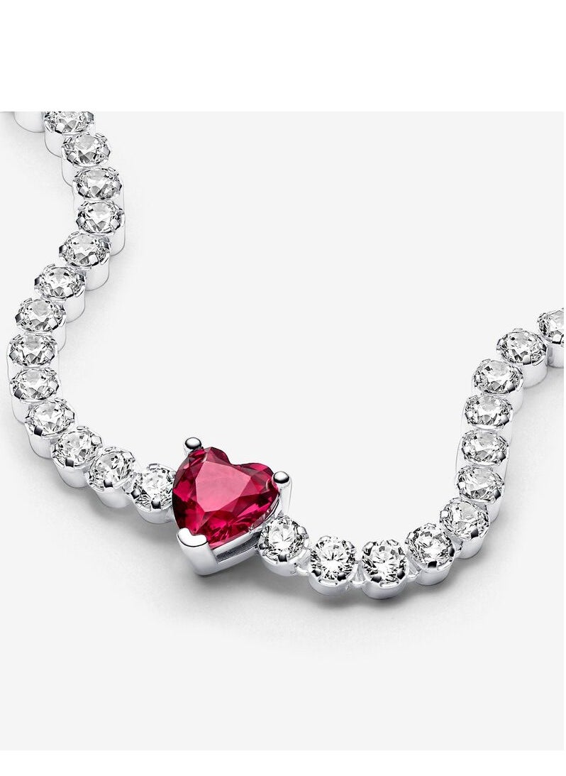 PANDORA Pandora Timeless Red Sparkling Heart Tennis Bracelet for Women 590041C02  - Image 4