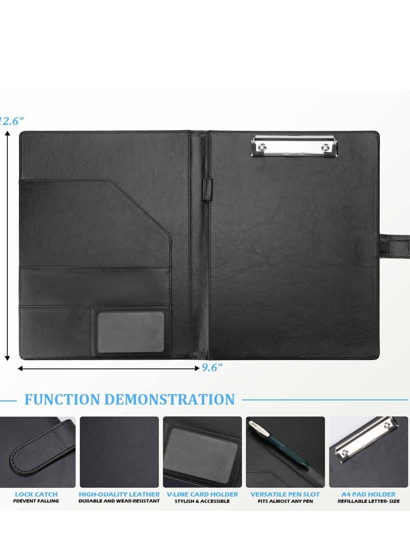 SYOSI Padfolio Portfolio Folder Binder, Leather Portfolio Folder with Cover for A4 Notepad Holder, Business Portfolio for Resume, Legal Pad, Interview, Letter-Size Padfolio for Women Men (Black)  - Image 3