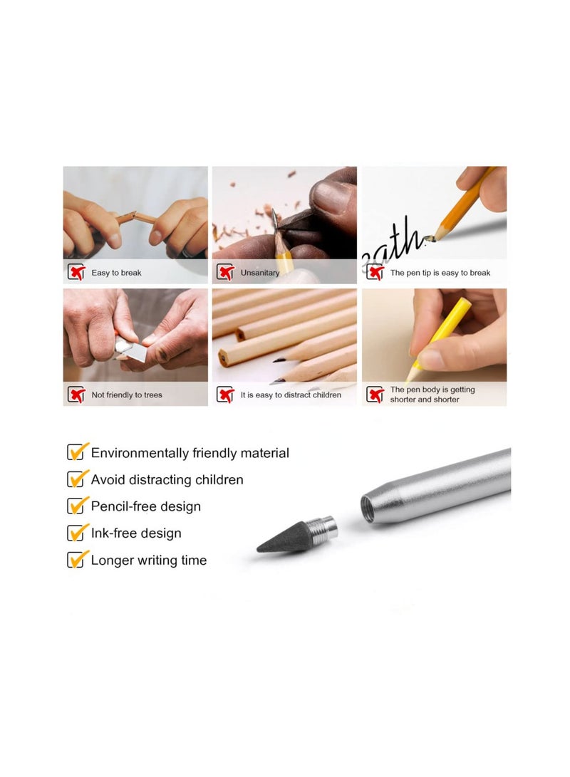 SOLARAE 2PCS Metal Inkless Everlasting Pencil Set - Reusable Infinity Pencil with 2 Replaceable Nibs for Writing and Drawing, Perfect for Students and Artists - Image 4